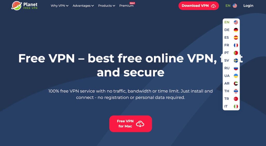 Planet Free VPN의 주요 특징